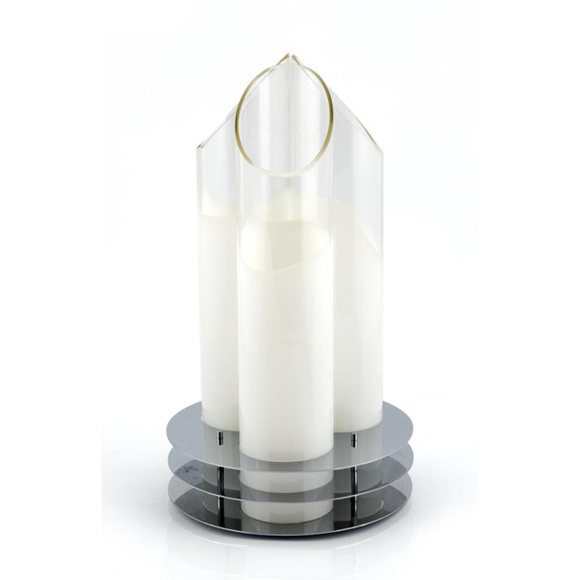 Table lamp, Italy, 1970s. Three tubular Murano glass panes, transparent and opaque, with a chrome-plated metal frame....