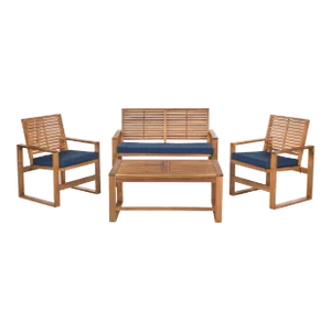 Outdoor Living Set in Brown & Navy - 4 Pieces