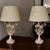 French French Style Painted Floral Tole Lamps W/ Linen Pleated Shades Like New - Pair For Sale - Image 3 of 5