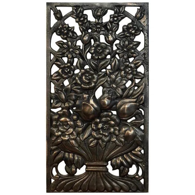 Mid 20th Century Art Deco Bronze Floral Motif Architectural Panel, For Sale In West Palm - Image 6 of 7