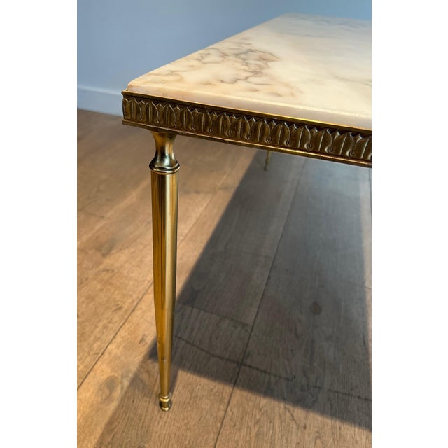 Neoclassical Style Brass Coffee Table With Marble Top For Sale - Image 11 of 12