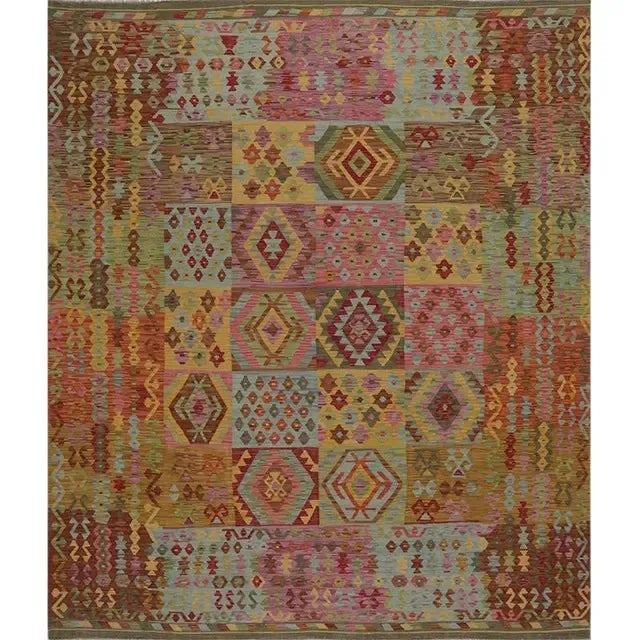 Yellow Traditional Handwoven Turkish Kilim Area Rug 8'4" X 9'9" For Sale - Image 8 of 8