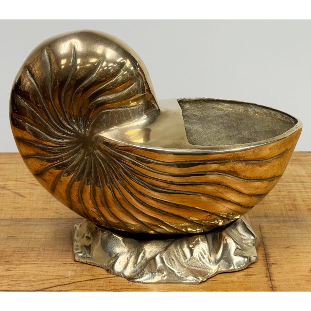 Figurative Vintage Brass Nautilus Shell Planter For Sale - Image 3 of 9
