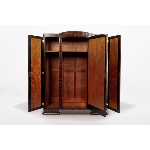 Art Deco 1940s Antique French Art Deco Macassar Ebony Wood Wardrobe Armoire Cabinet For Sale - Image 3 of 12