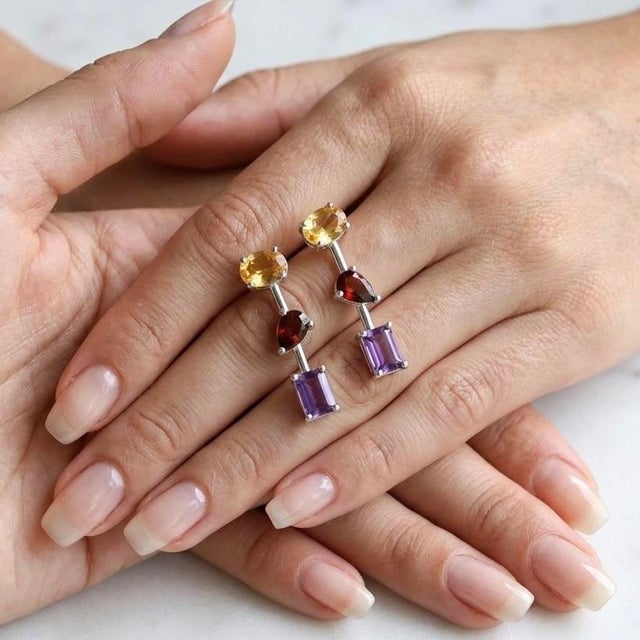 Elegant Multi-Gemstone Drop Earrings – Citrine, Garnet & Amethyst Elevate your style with these exquisite multi-gemstone...