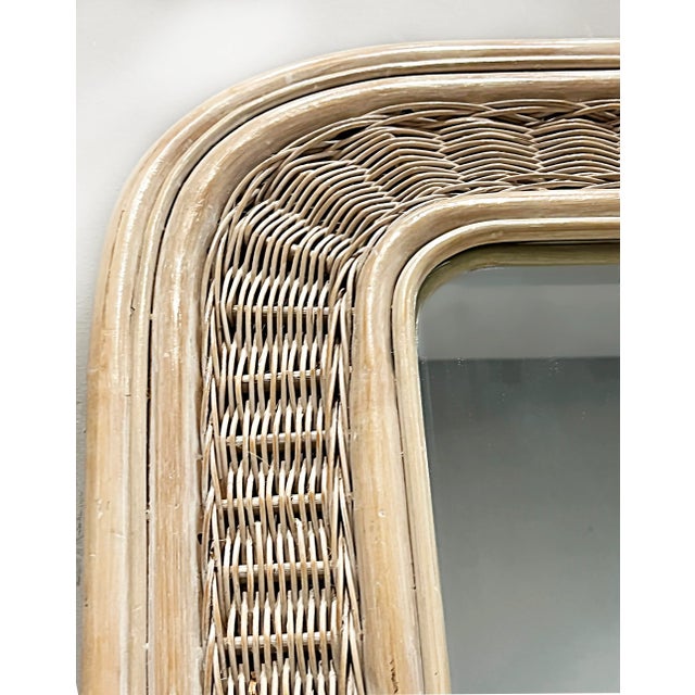 Contemporary Large Vintage Coastal Organic Modern Wood, Wicker, Leather Mirror For Sale - Image 3 of 7