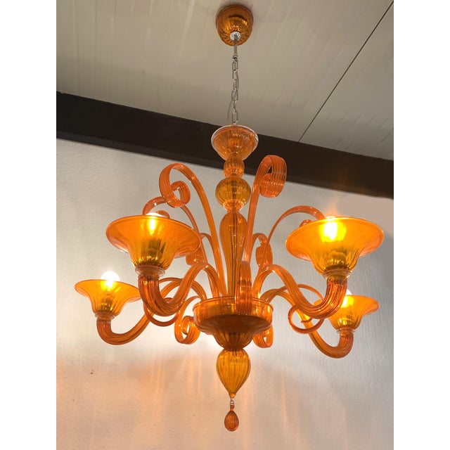 Contemporary Translucent Orange Murano Glass Chandelier For Sale - Image 6 of 6