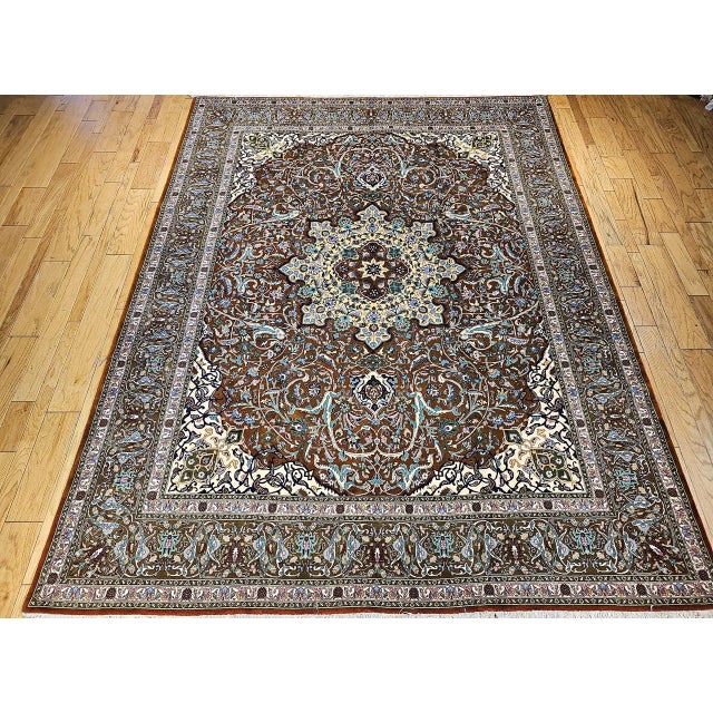 Vintage Persian Tabriz Rug, Hand-Knotted Wool, Mythical Firebird Motif, Brown & Ivory, 10x13 For Sale - Image 14 of 15