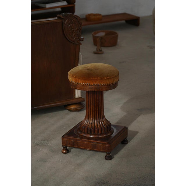 Antique French Piano Stool in Oak and Velvet, Mid-19th Century For Sale - Image 12 of 18
