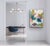 This acrylic painting presents an abstract composition filled with vibrant hues of blue, pink, green, and lavender,...