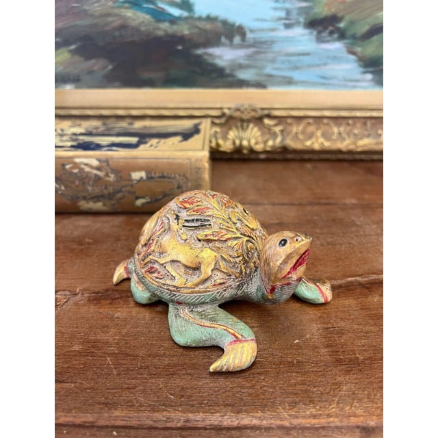Vintage Hand Carved and Hand Painted Wooden Turtle Figurine For Sale - Image 9 of 11