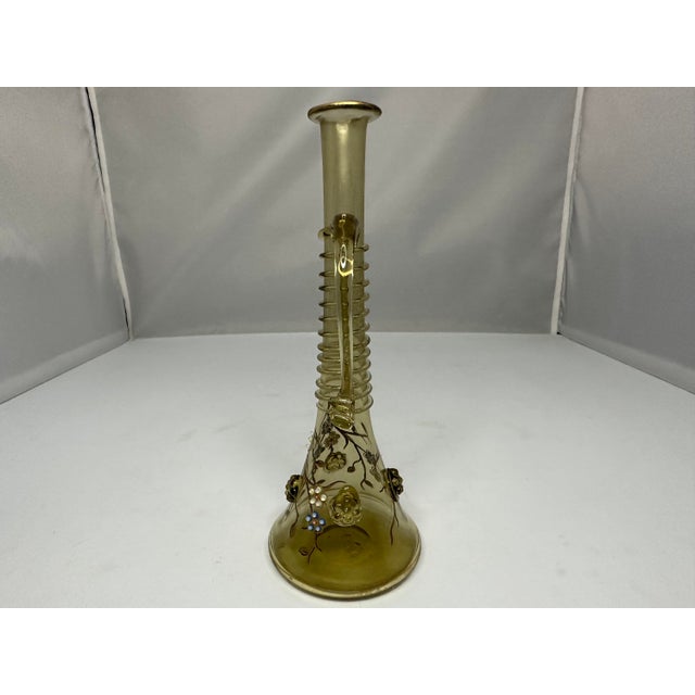 Fritz Heckert Art Glass Bud Vase: Antique Enamel Floral Bohemia For Sale - Image 4 of 10