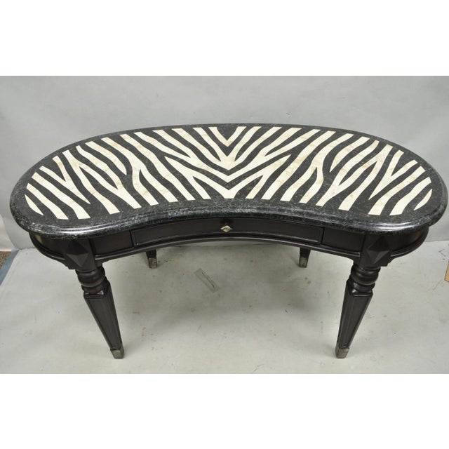 Contemporary Seven Seas by Hooker Furniture Zebra Printed Tessellated Stone Kidney Shaped Table Desk with Single Drawer....