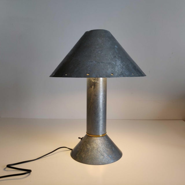 Postmodern Vintage Ron Rezek 4200 Galvanized Steel Postmodern Table Lamp, 1980s For Sale - Image 3 of 13