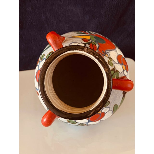 Vintage 3-Handled Ceramic Vase Jug With Colorful Bird and Flower Motif For Sale - Image 4 of 7