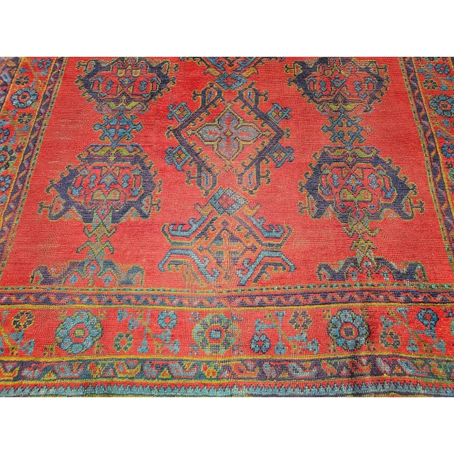 Vintage Turkish Oushak Hand-Knotted Rug, Red Geometric Design, 1900s For Sale - Image 9 of 12