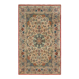 Vintage Isfahan Rug in Beige Blue and Red Persian Floral Pattern For Sale