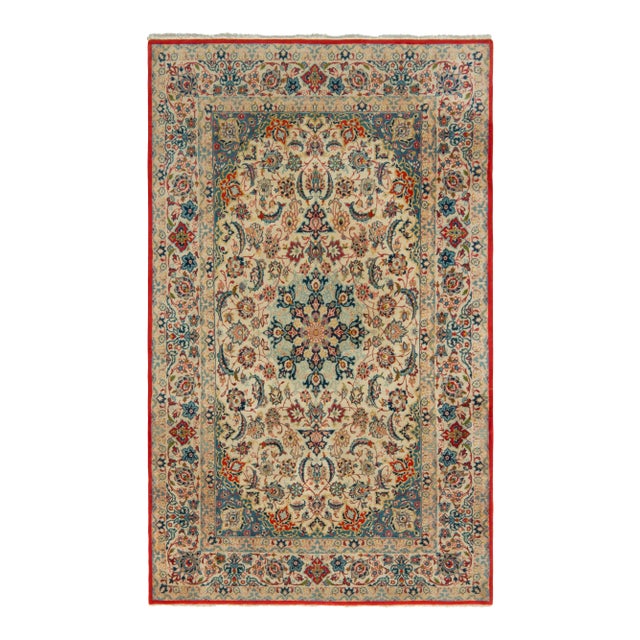 Vintage Isfahan Rug in Beige Blue and Red Persian Floral Pattern For Sale