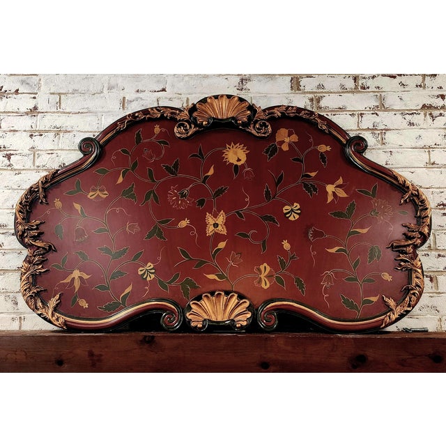 Red Large Vintage Italian Florentine Style Hand-Painted Wall Panel With Gilt Carved Frame For Sale - Image 8 of 8