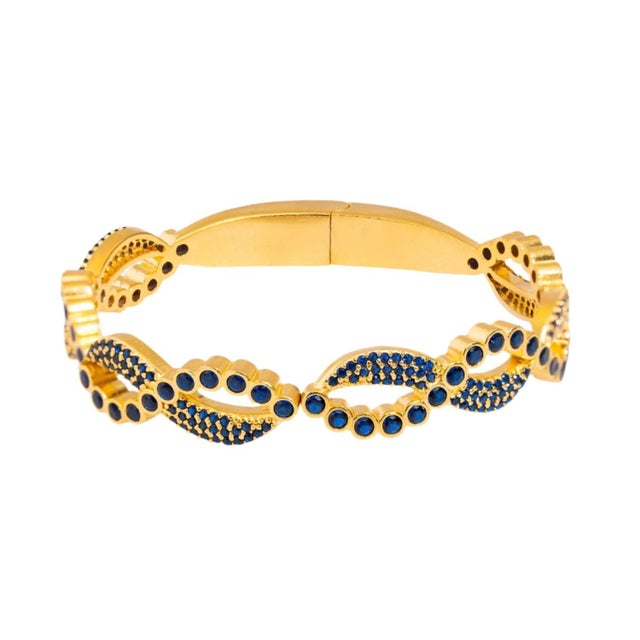 Gemstone Modern Style Sapphire Gemstone & Gold Bangle Bracelet For Sale - Image 7 of 7