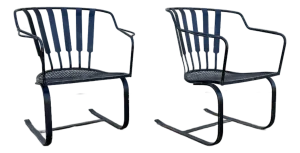 Pair of Vintage Mid-Century Modern Wrought Iron Patio Bouncer Lounge Chairs | Russell Woodard Style