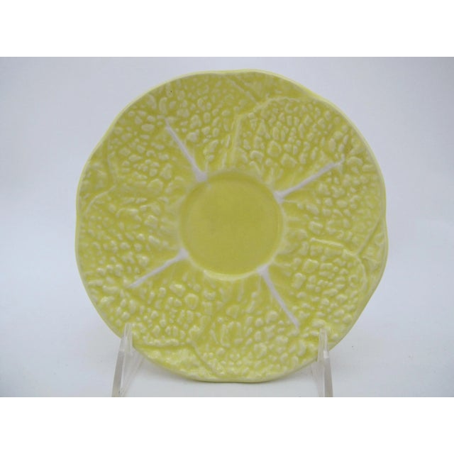 Secla Mid 20th Century Secla Portugal Yellow MCM Majolica Cabbage Leaf Tea Cup & Saucer Set of 4 For Sale - Image 4 of 10