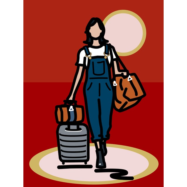 A woman on her journey: with a few strong lines that become finer in places and reveal details, the exterior is depicted...