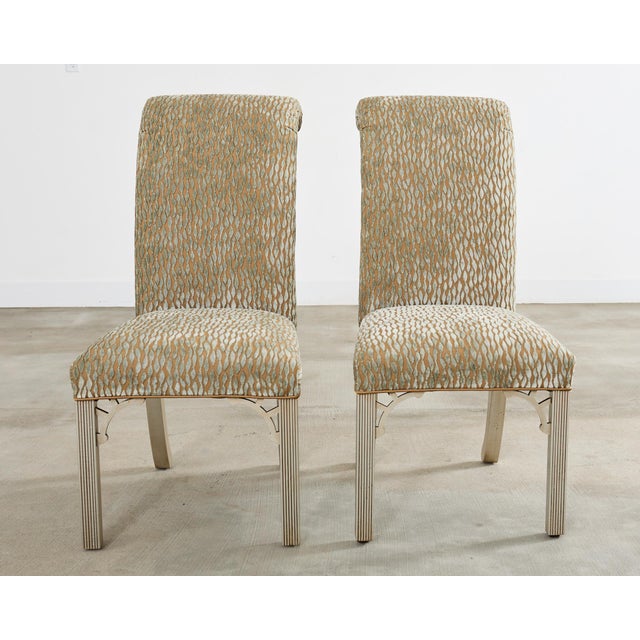 Early 21st Century Set of Ten Parsons Dining Chairs With Pollack Fabric For Sale - Image 5 of 12