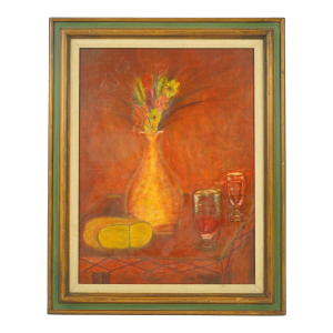 Late 20th Century Hand Painted Wood Frame Still Life Canvas Painting