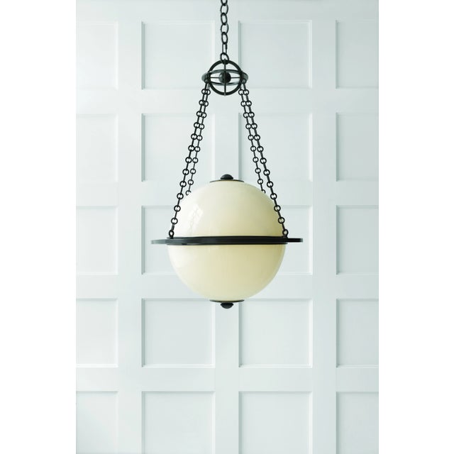 Modern Globe Lantern in Bronze with White Glass Designer: Chapman & Myers Min. Custom Height: 34.25" Canopy: 5.5" Round...