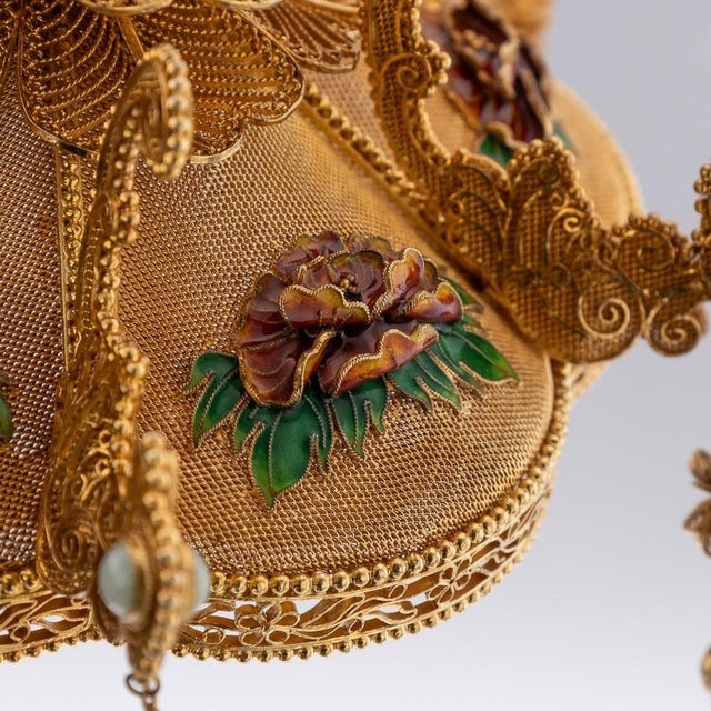 20th Century Chinese Export Silver Filigree Gem Set Cup & Cover, 1950s For Sale - Image 15 of 18