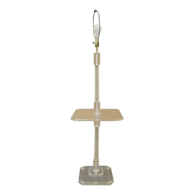 Vintage Mid Century Modern Clear Lucite Occasional Accent Floor Lamp Side Table For Sale