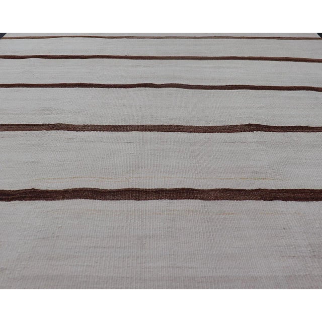 Mid 20th Century Turkish Vintage Kilim in Shades of Brown and Ivory With Stripe Design For Sale - Image 4 of 9