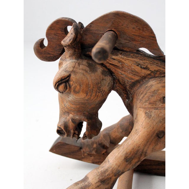 Wood Antique Folk Art Carved Wooden Rocking Horse Primitive Sculpture For Sale - Image 7 of 12