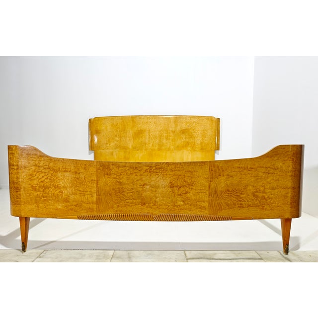 Mid-Century Modern Mid-Century Modern Italian Wood and Brass Double Bed, 1960s For Sale - Image 3 of 11