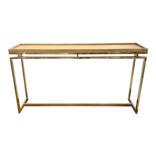 Organic Modern Aged Wood and Chrome Console Table For Sale