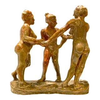 Late 20th Century Three Graces Ceramic Sculpture Greek Mythology San Francisco Bay Area Artist For Sale