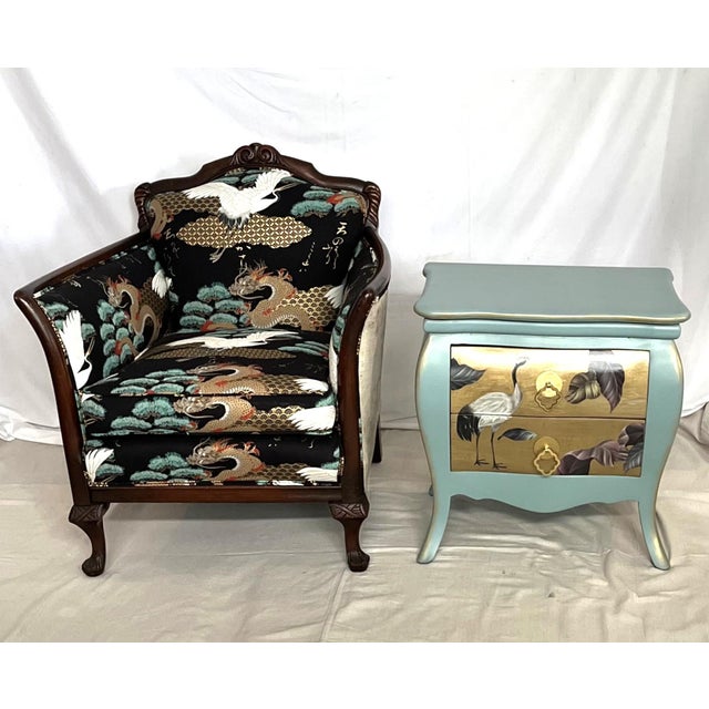 Black 1920 Art Nouveau Newly Reupholstered Chinoiserie Club Chair For Sale - Image 8 of 8