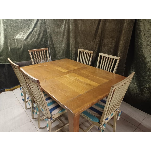 French Country Farmhouse Table with eight chairs. Purchased in the early 2000's from the D&D Building (Decorating & Design...