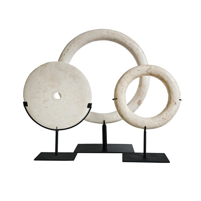 Hand-Carved Indonesian Marble Disk on Stand, 10 Inches For Sale - Image 13 of 15