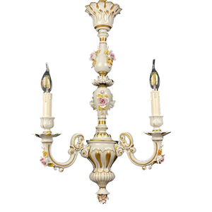 Vintage Capodimonte Porcelain 3-Arm Chandelier, Italy, 1940s