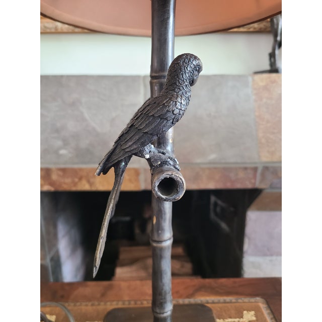 Black Vintage Bronze Table Lamp With Two Parrots For Sale - Image 8 of 17