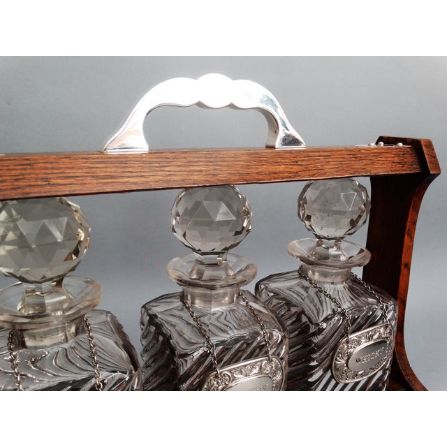 Antique English Liquor Tantalus Decanter Set, Lock & Key Chairish