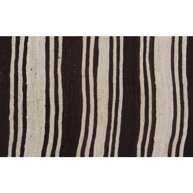 Mid 20th Century Vintage Turkish Kilim Rug With Ivory Ground and Deep Brown Stripes For Sale - Image 5 of 11