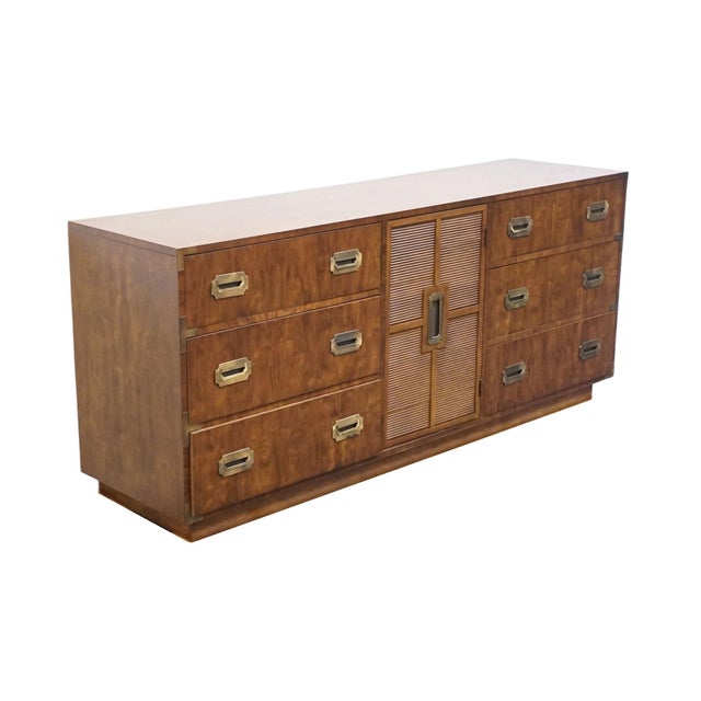 Dixie Dixie Furniture Solid Walnut Campaign Style 70" Triple Door Dresser 545-235 For Sale - Image 4 of 18