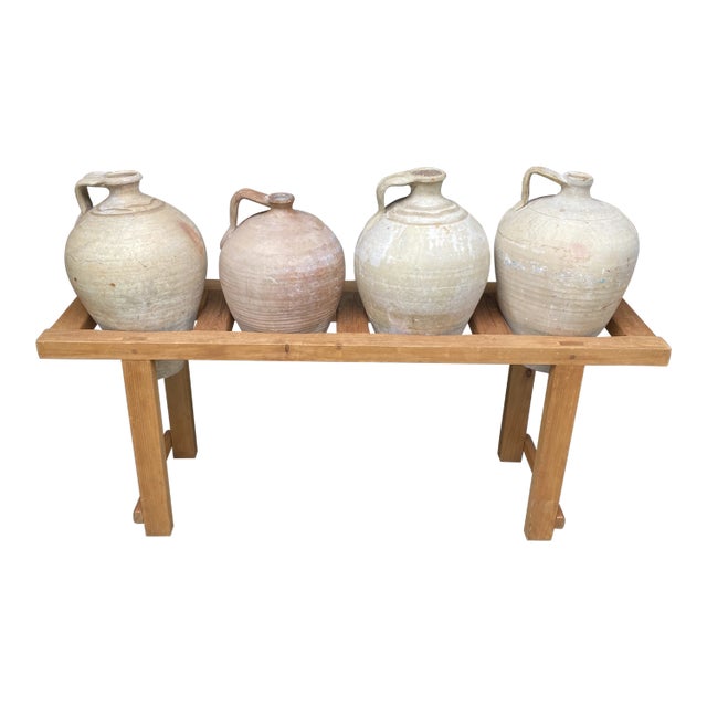 Late 19th Century Mediterranean Olive Jugs With Stand - 5 Piece Set For Sale