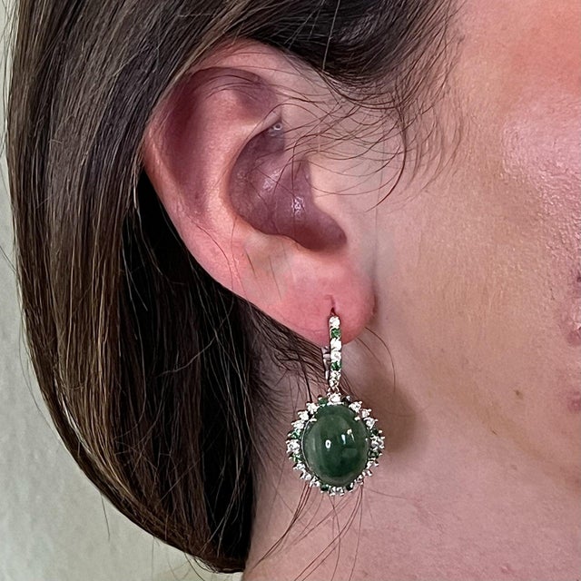 Garnet Tsavorite & Diamond Earrings 14k WG 22.44 TCW Certified For Sale - Image 11 of 13