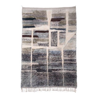 Layered Color-Block Hand-Knotted Moroccan Wool Rug | 10'1" X 6'11" | One of a Kind For Sale