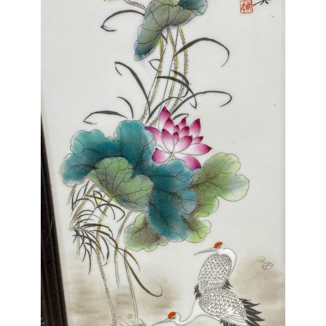 Chinoiserie Hand Painted Famille Rose Porcelain Panel 49.25" H For Sale - Image 4 of 13