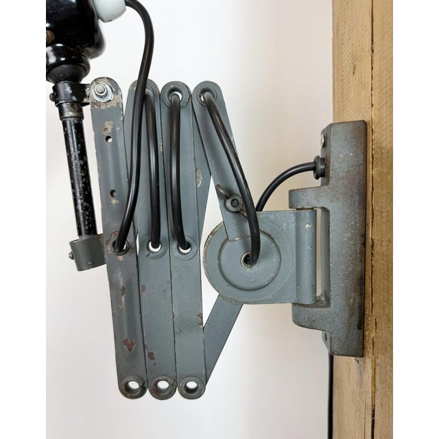 Industrial Black Enamel Scissor Wall Lamp, 1950s For Sale - Image 10 of 18